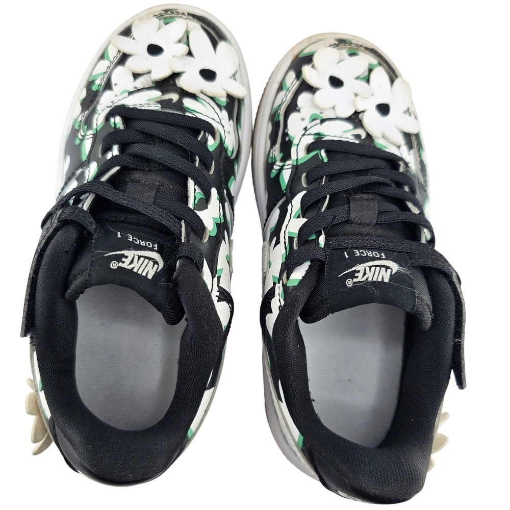 Nike Force 1 Low Kids Black White Green Floral 3D Flower FN0409-001 Size 12C GUC - Picture 5 of 9
